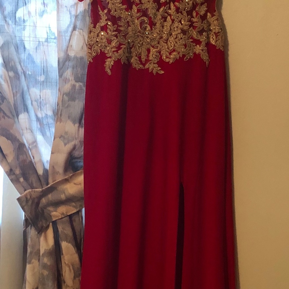 red sleeveless prom dress - beaded detail on top
